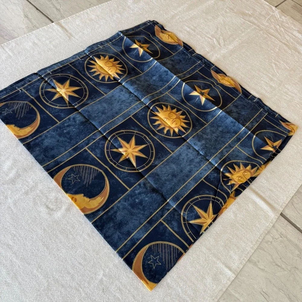 Vintage Celestial Fabric Shower Curtain Sun Moon Stars Blue Bathroom Decor